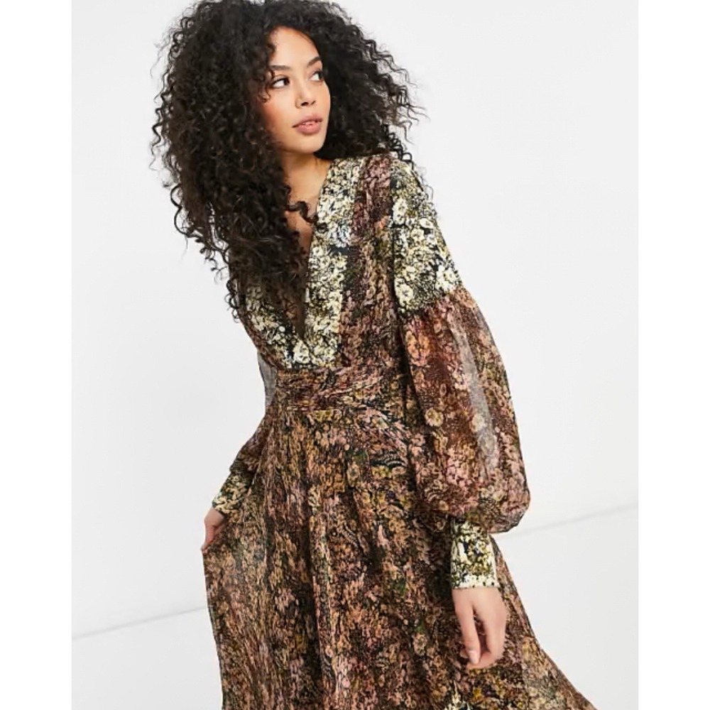 ASOS Design Romantic Fairy Whimsical Boho Maxi Dress Floral Print US Sz 14 Tall